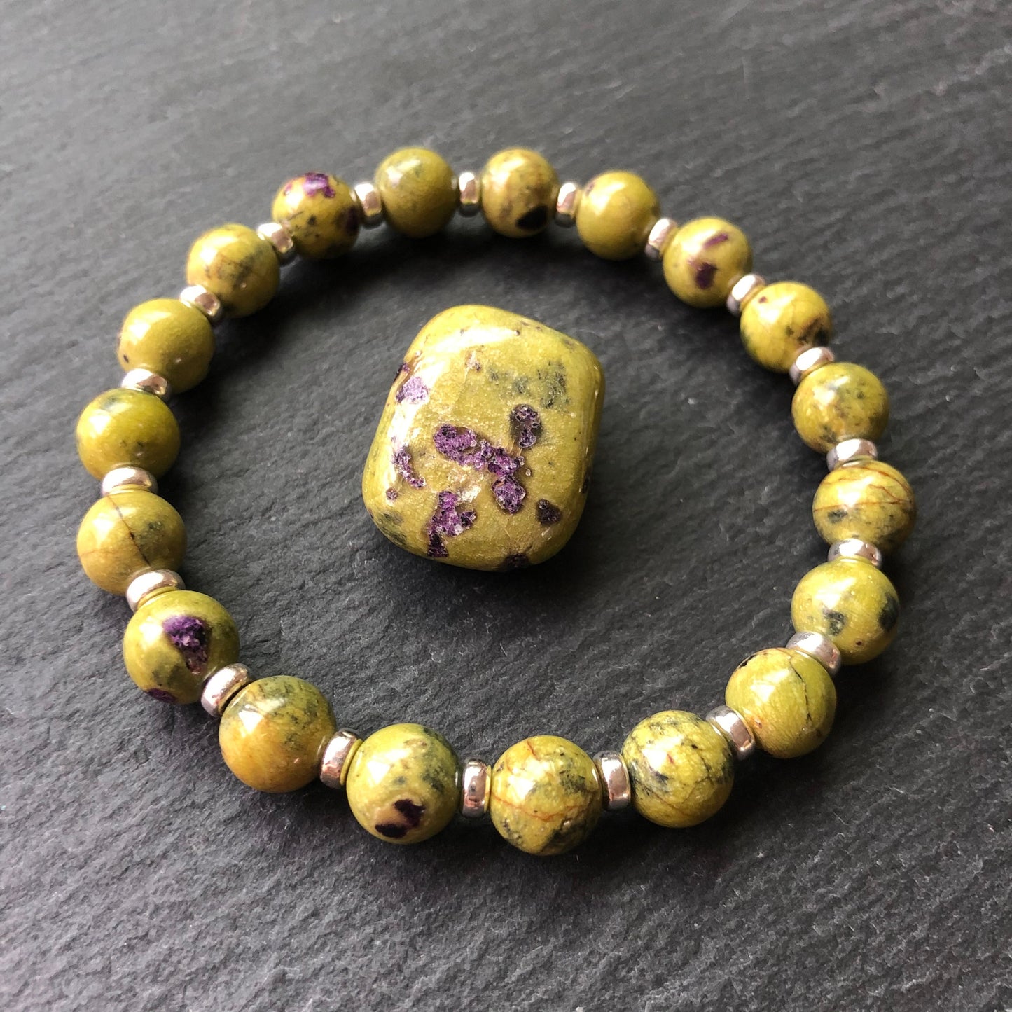 Atlantisite AA Power Bracelet With Sterling Silver & Atlantisite Tumble