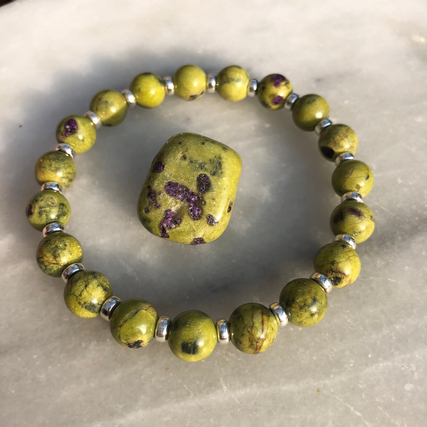 Atlantisite AA Power Bracelet With Sterling Silver & Atlantisite Tumble