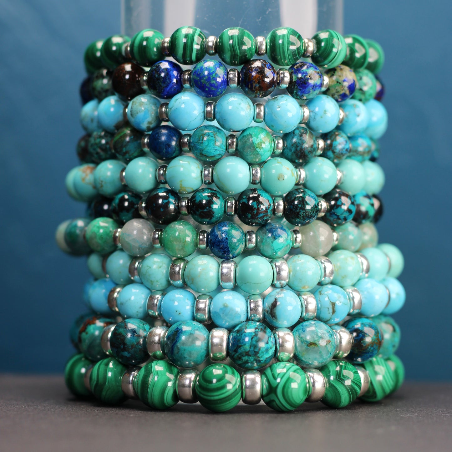 Malachite Chunky Power Bracelet With Sterling Silver & Tumble Stone