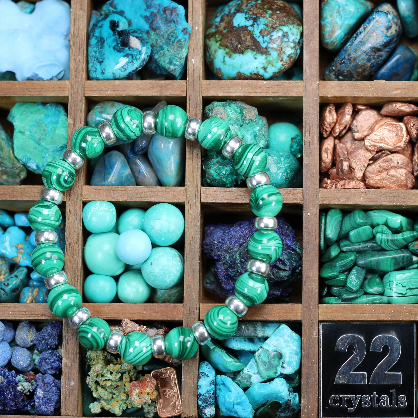 Malachite Chunky Power Bracelet With Sterling Silver & Tumble Stone