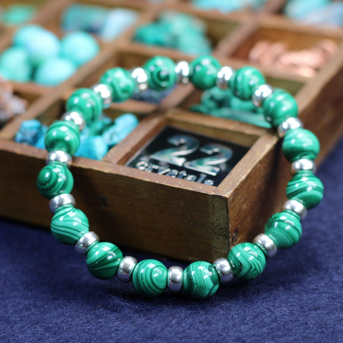Malachite Chunky Power Bracelet With Sterling Silver & Tumble Stone