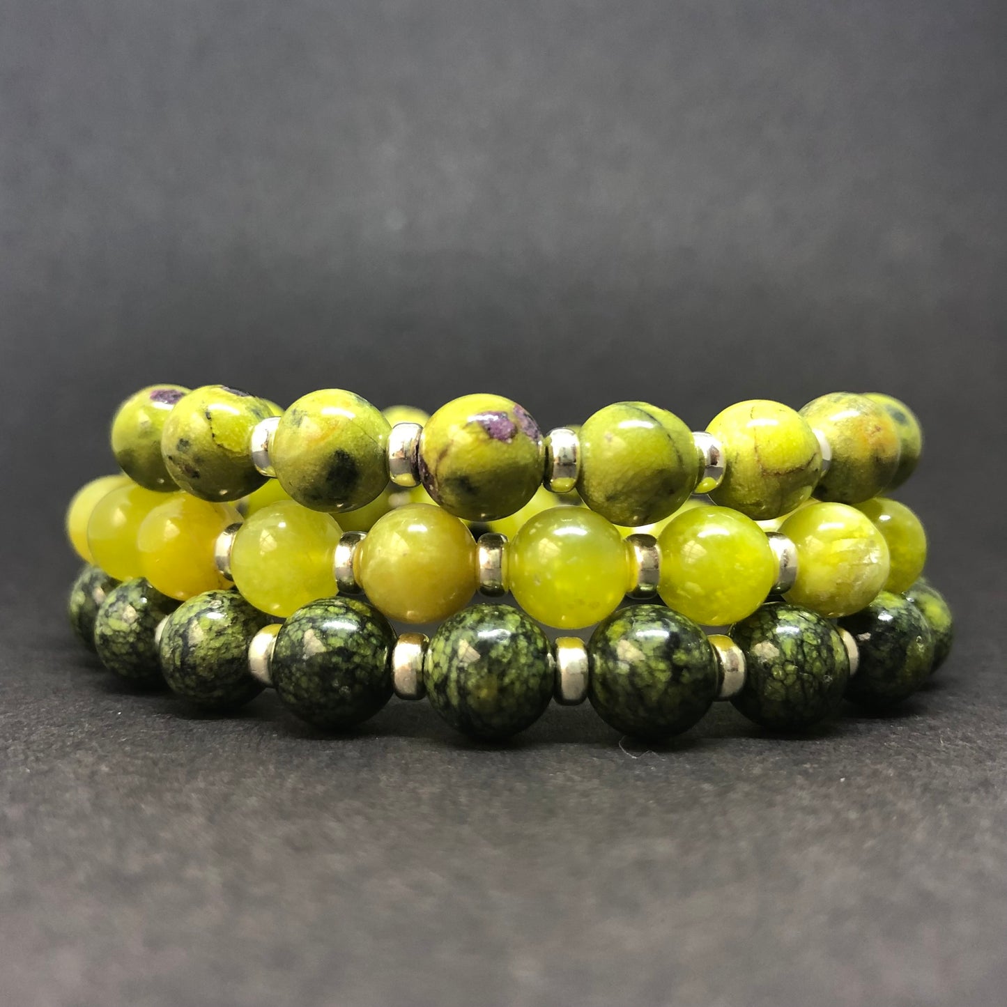 Olive Serpentine Power Bracelet With Sterling Silver & Healerite Tumble Stone