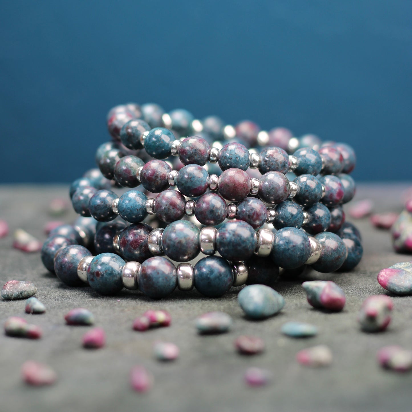 Ruby Kyanite Chunky Power Bracelet With Sterling Silver & Ruby Kyanite Heart