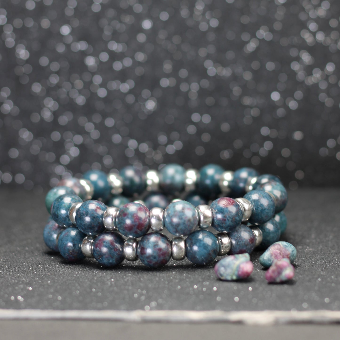 Ruby Kyanite Chunky Power Bracelet With Sterling Silver & Ruby Kyanite Heart