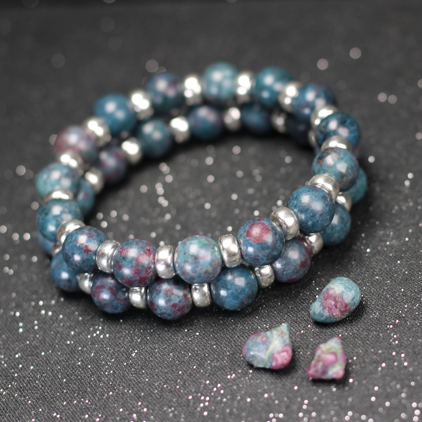 Ruby Kyanite Chunky Power Bracelet With Sterling Silver & Ruby Kyanite Heart