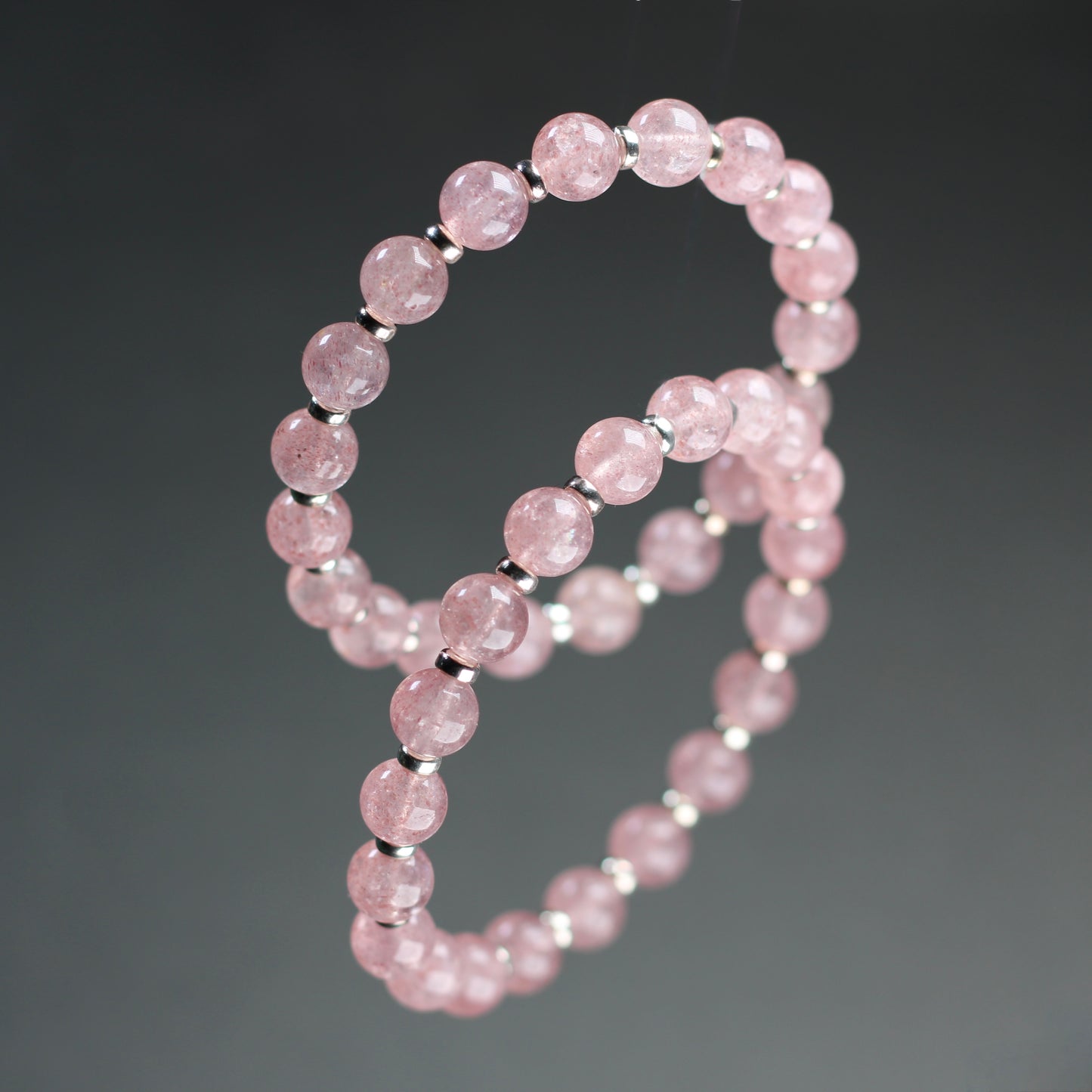 Strawberry Quartz Power Bracelet With Sterling Silver & Tumble Stone