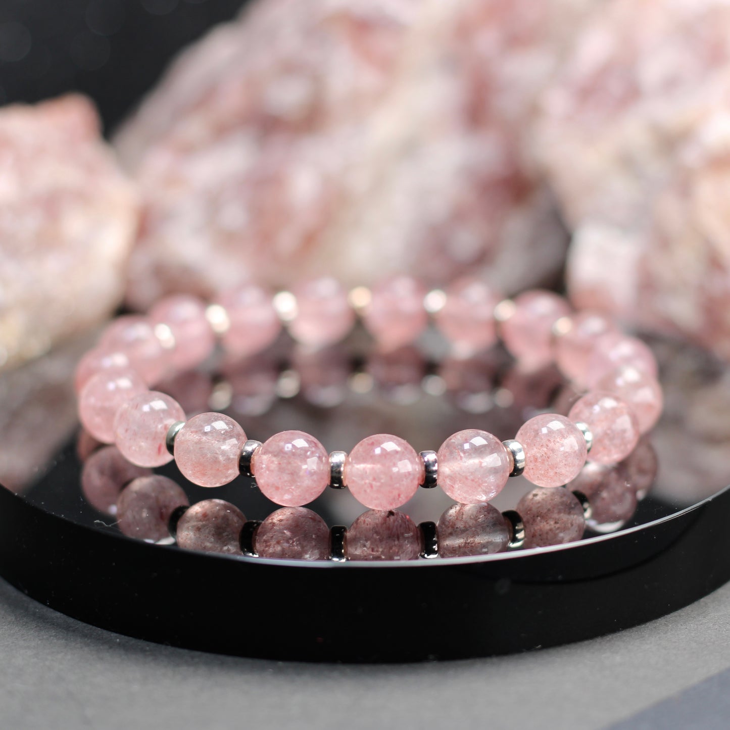 Strawberry Quartz Power Bracelet With Sterling Silver & Tumble Stone