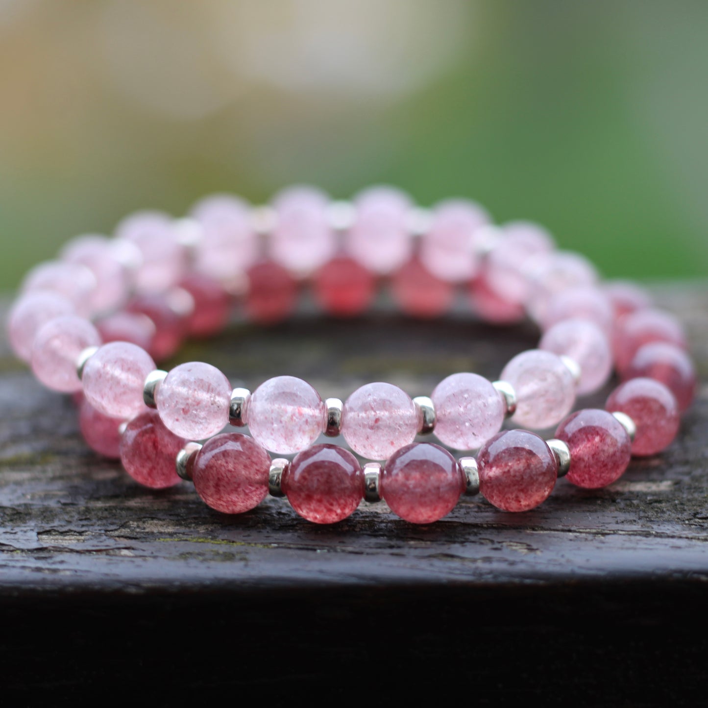 Strawberry Quartz AA Power Bracelet With Sterling Silver & Tumble Stone