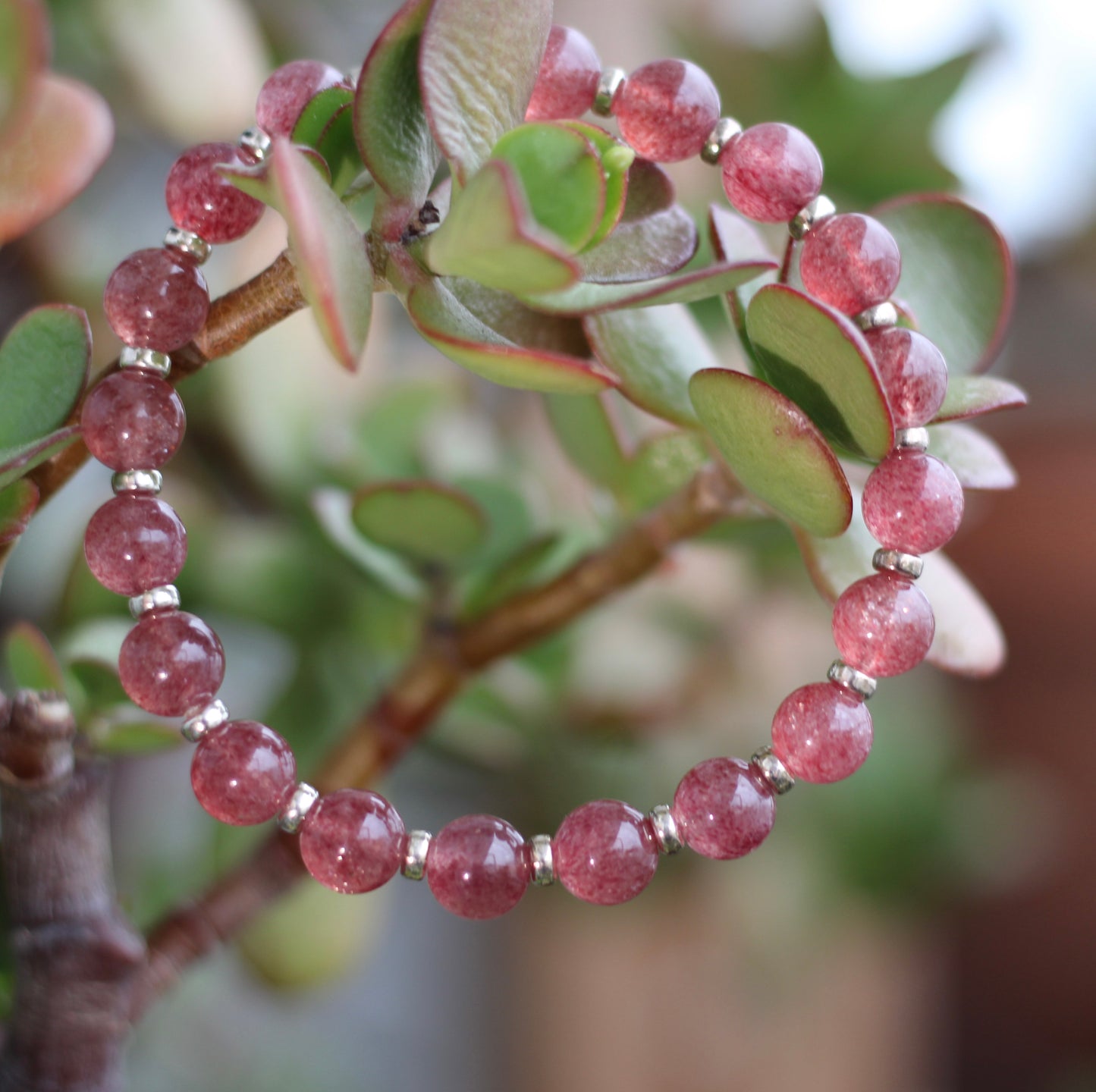 Strawberry Quartz AA Power Bracelet With Sterling Silver & Tumble Stone