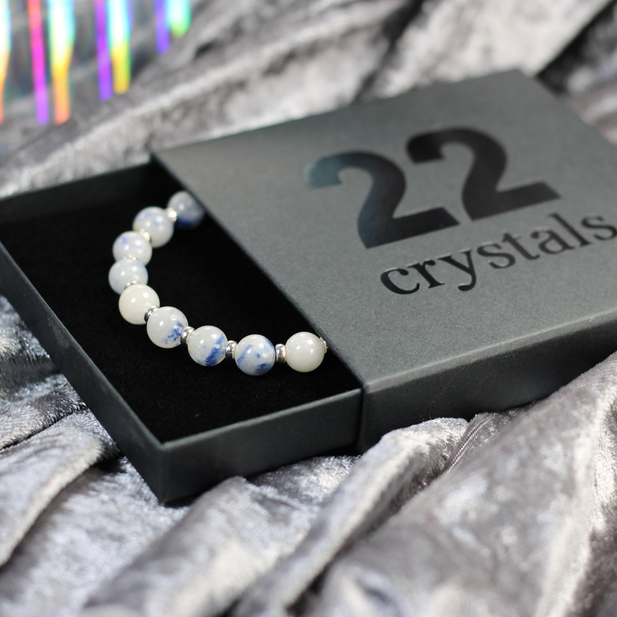 Dumortierite In Quartz Power Bracelet Collection With Sterling Silver & Free Chip Bottle