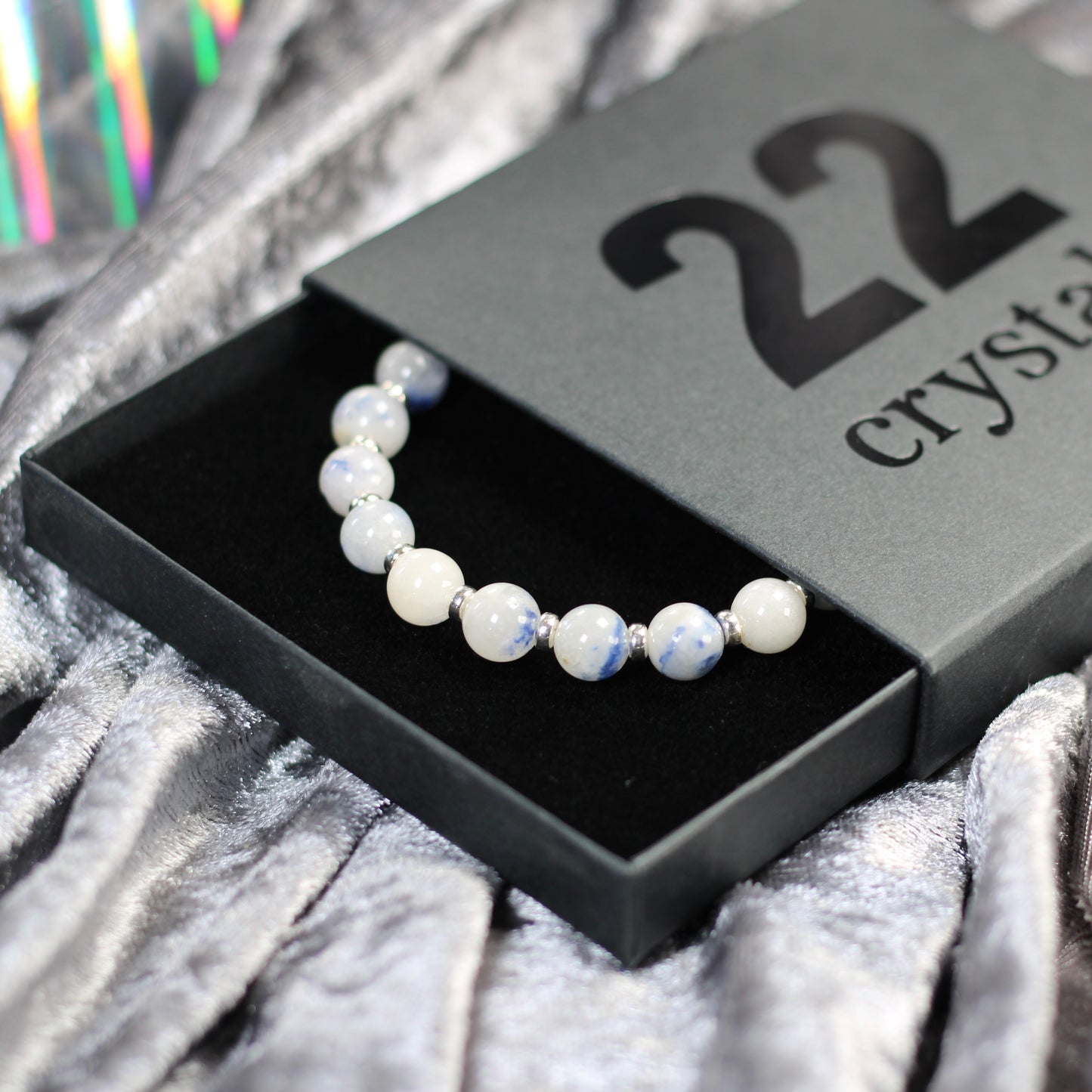 Dumortierite In Quartz Power Bracelet With Sterling Silver & Little Bottle Of Chips