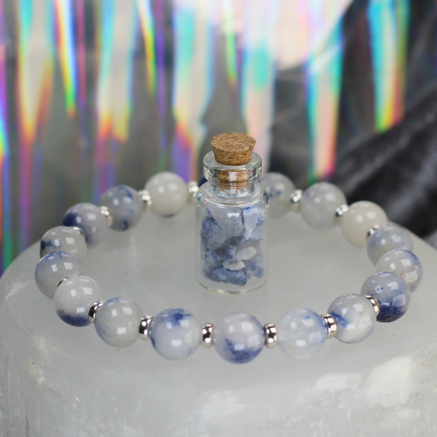 Dumortierite In Quartz Power Bracelet With Sterling Silver & Little Bottle Of Chips