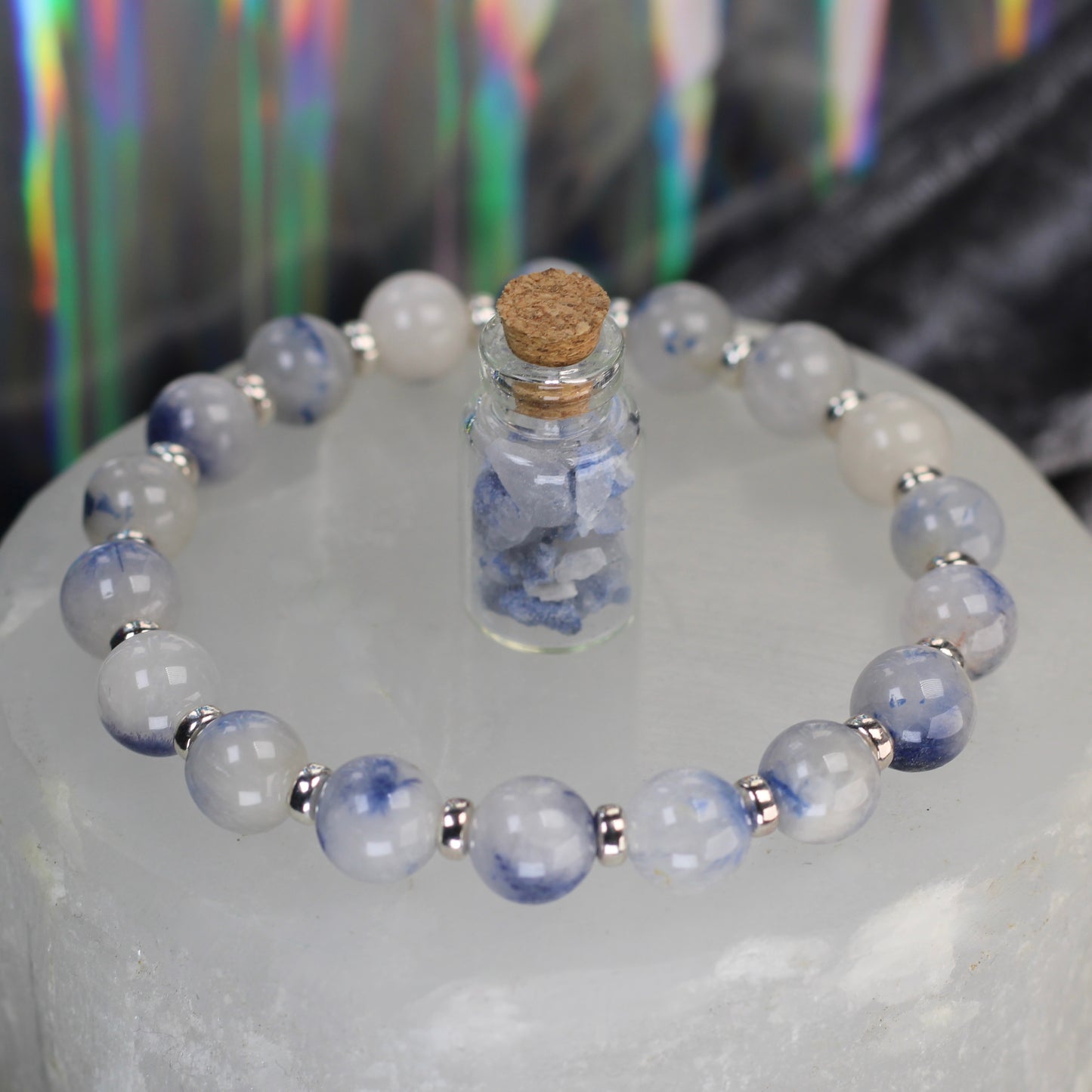 Dumortierite In Quartz Power Bracelet With Sterling Silver & Little Bottle Of Chips