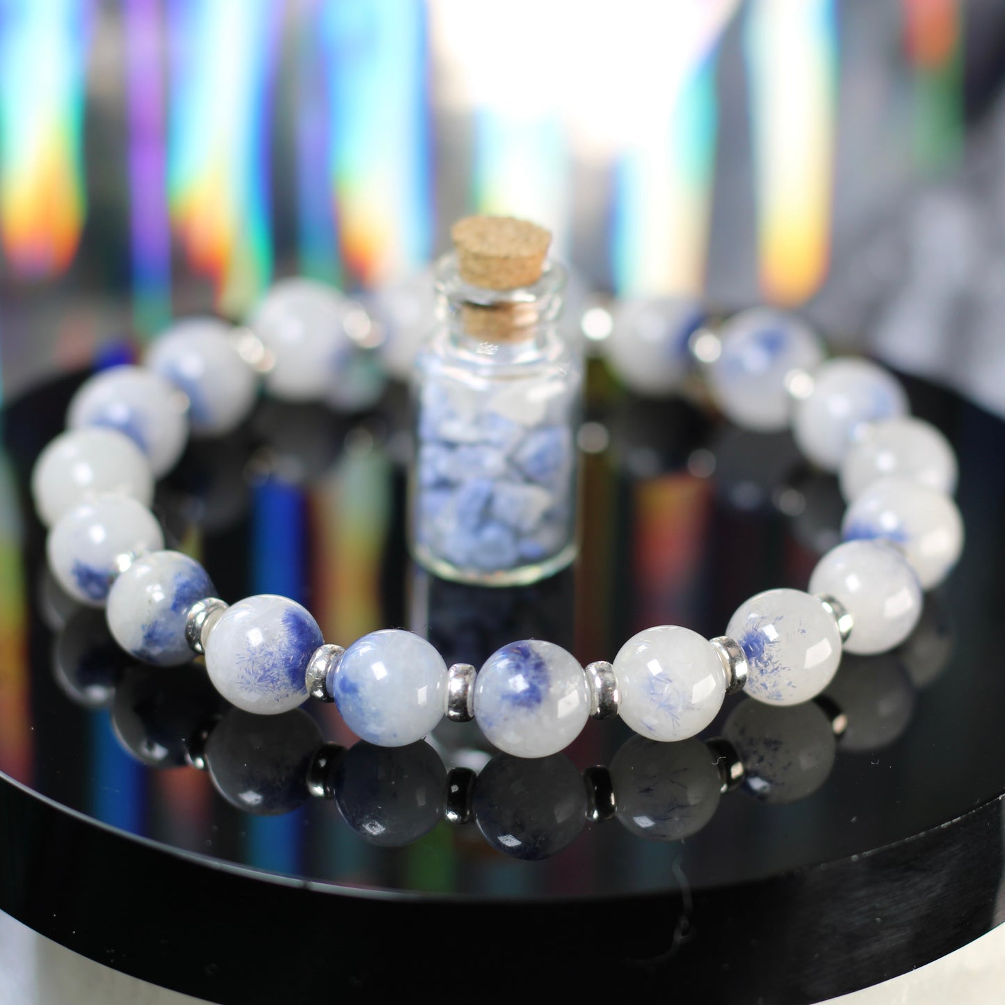 Dumortierite In Quartz Power Bracelet With Sterling Silver & Little Bottle Of Chips