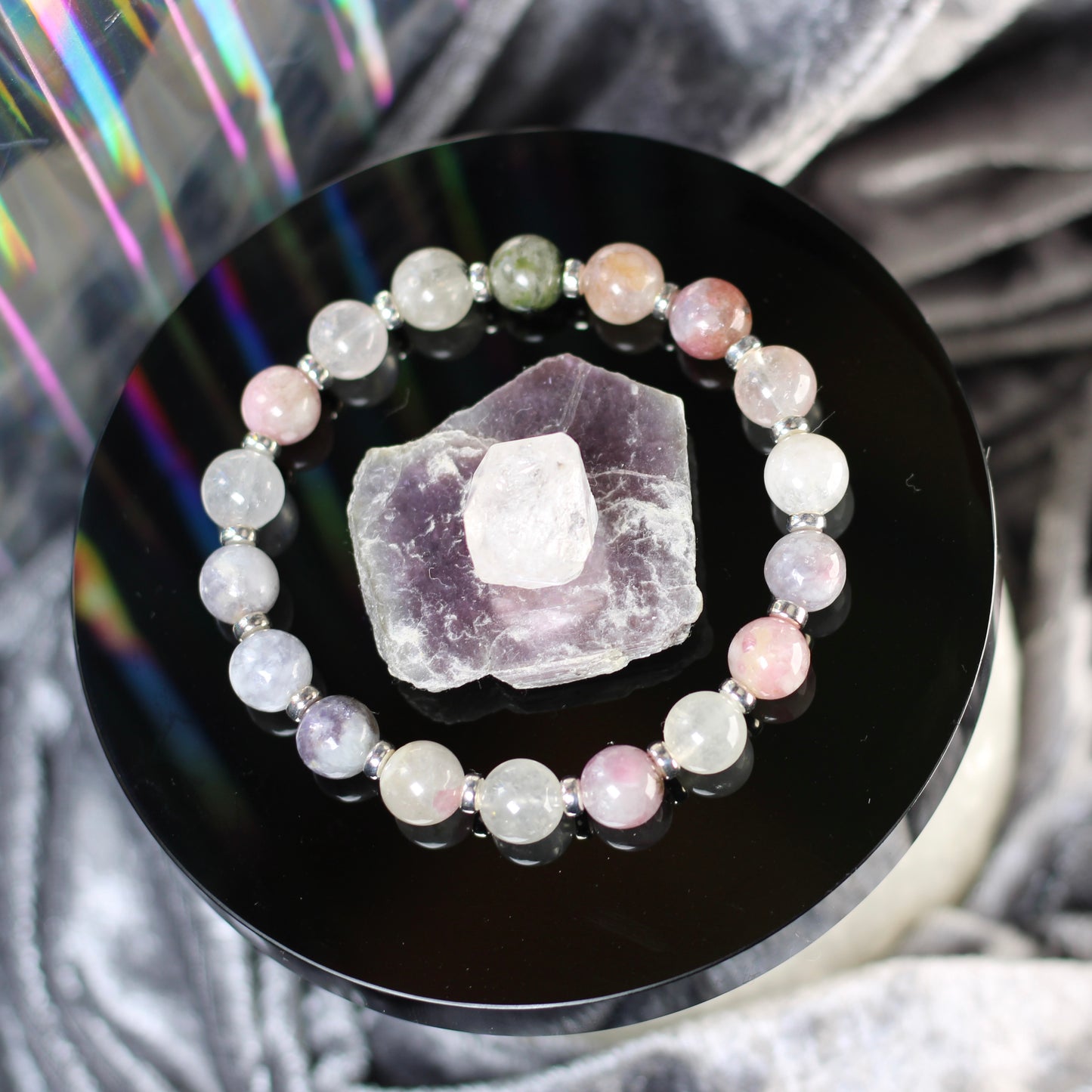 Tourmaline & Mica In Quartz Power Bracelet With Sterling Silver