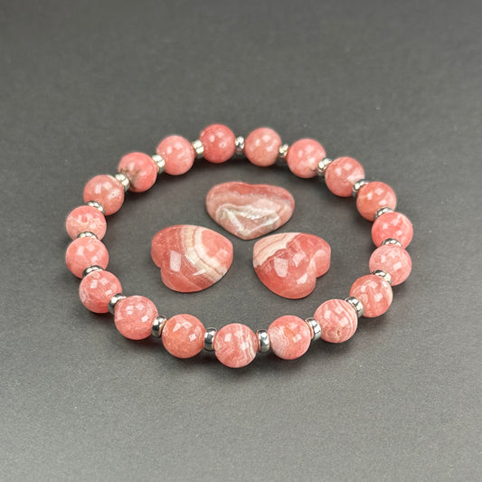 Rhodochrosite Power Bracelet With Sterling Silver & Mini Slab