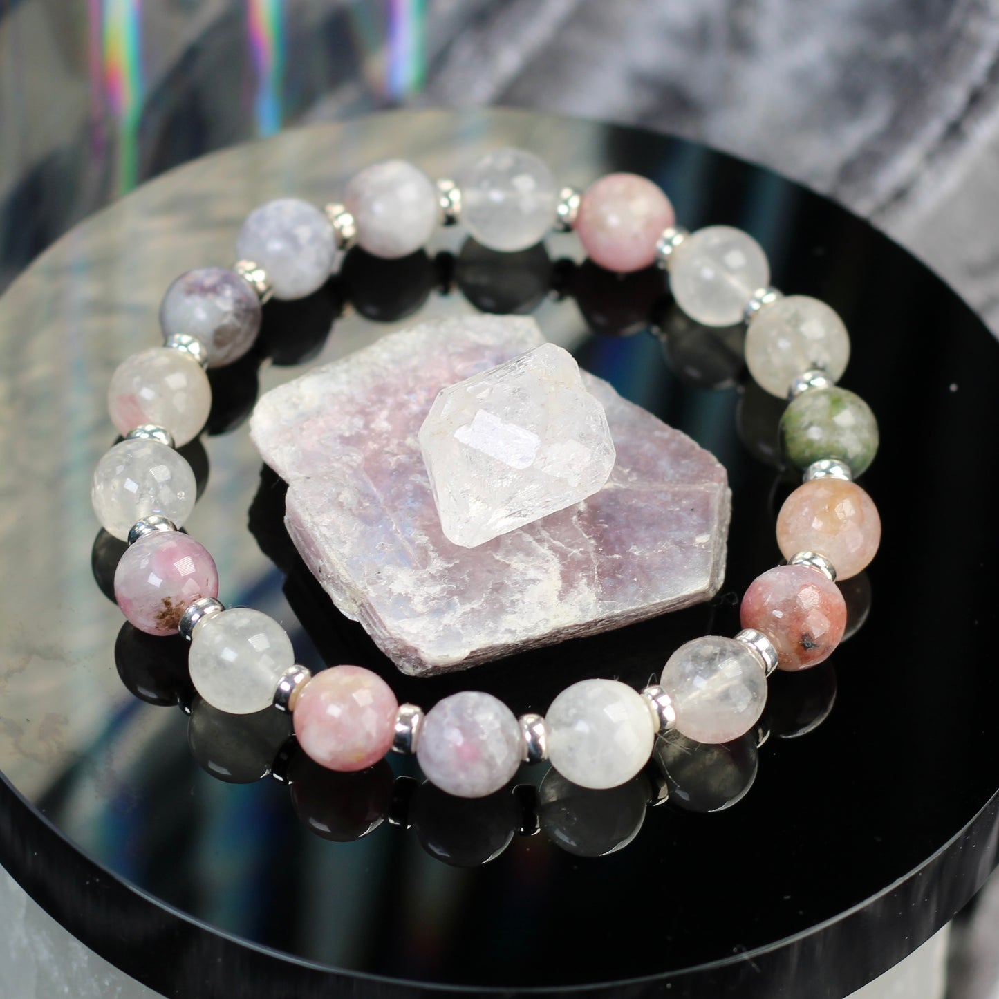 Tourmaline & Mica In Quartz Power Bracelet With Sterling Silver