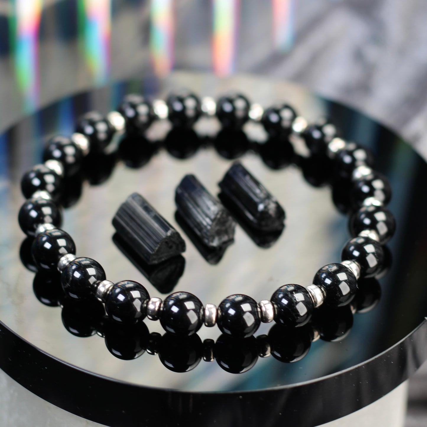 Black Tourmaline Power Bracelet With Sterling Silver & Schorl Crystal