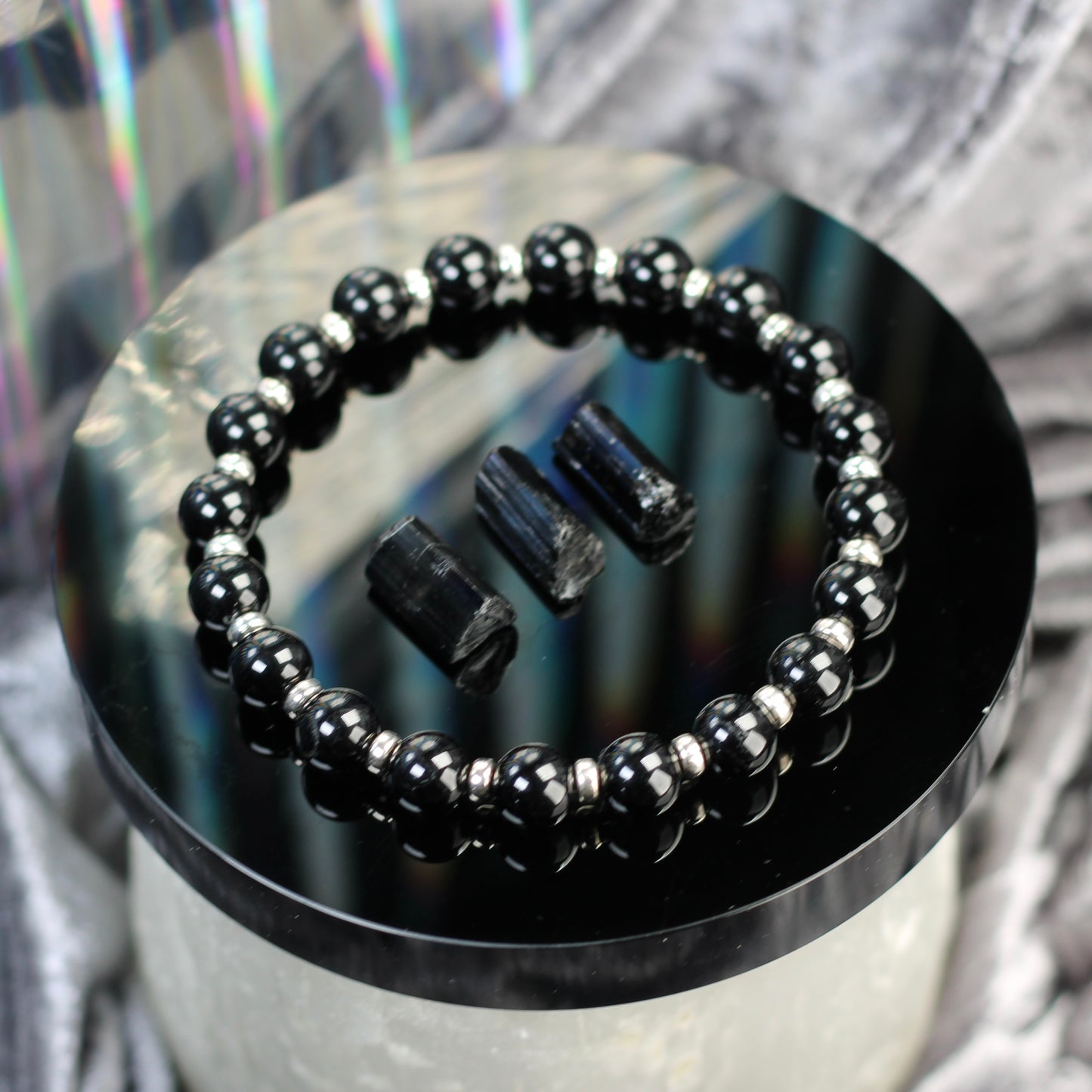 Black Tourmaline Power Bracelet With Sterling Silver & Schorl Crystal