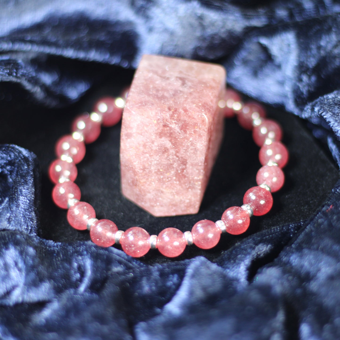 Strawberry Quartz AA Power Bracelet With Sterling Silver & Tumble Stone