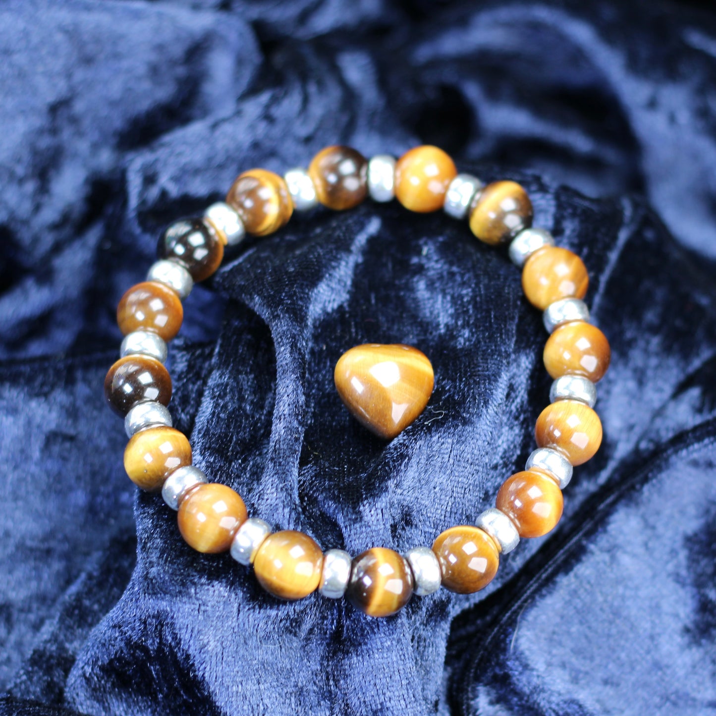 Tiger's Eye Chunky Power Bracelet With Sterling Silver & Heart