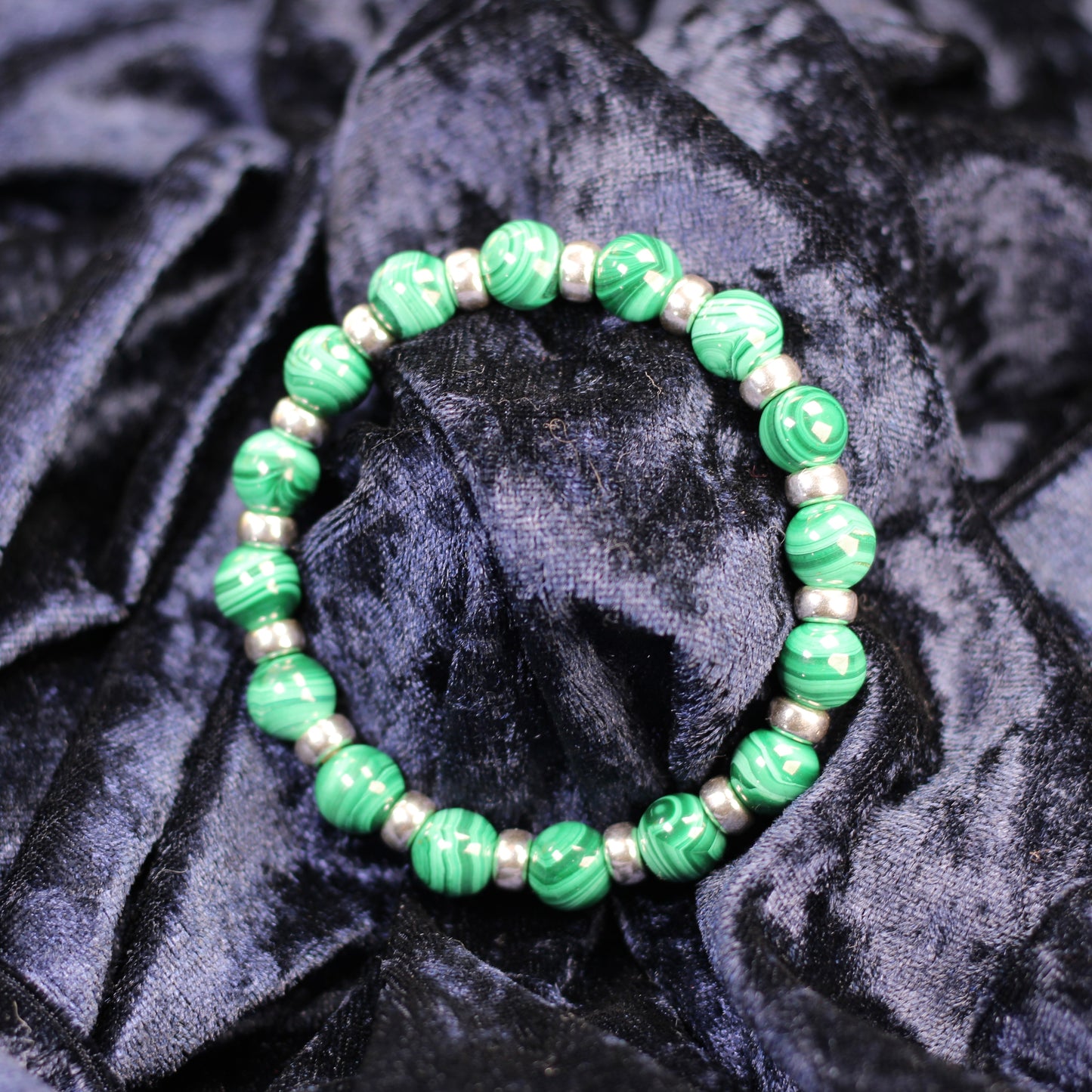 Malachite Chunky Power Bracelet With Sterling Silver & Tumble Stone