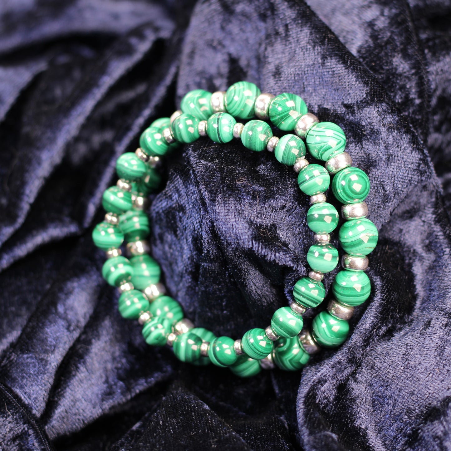 Malachite Chunky Power Bracelet With Sterling Silver & Tumble Stone