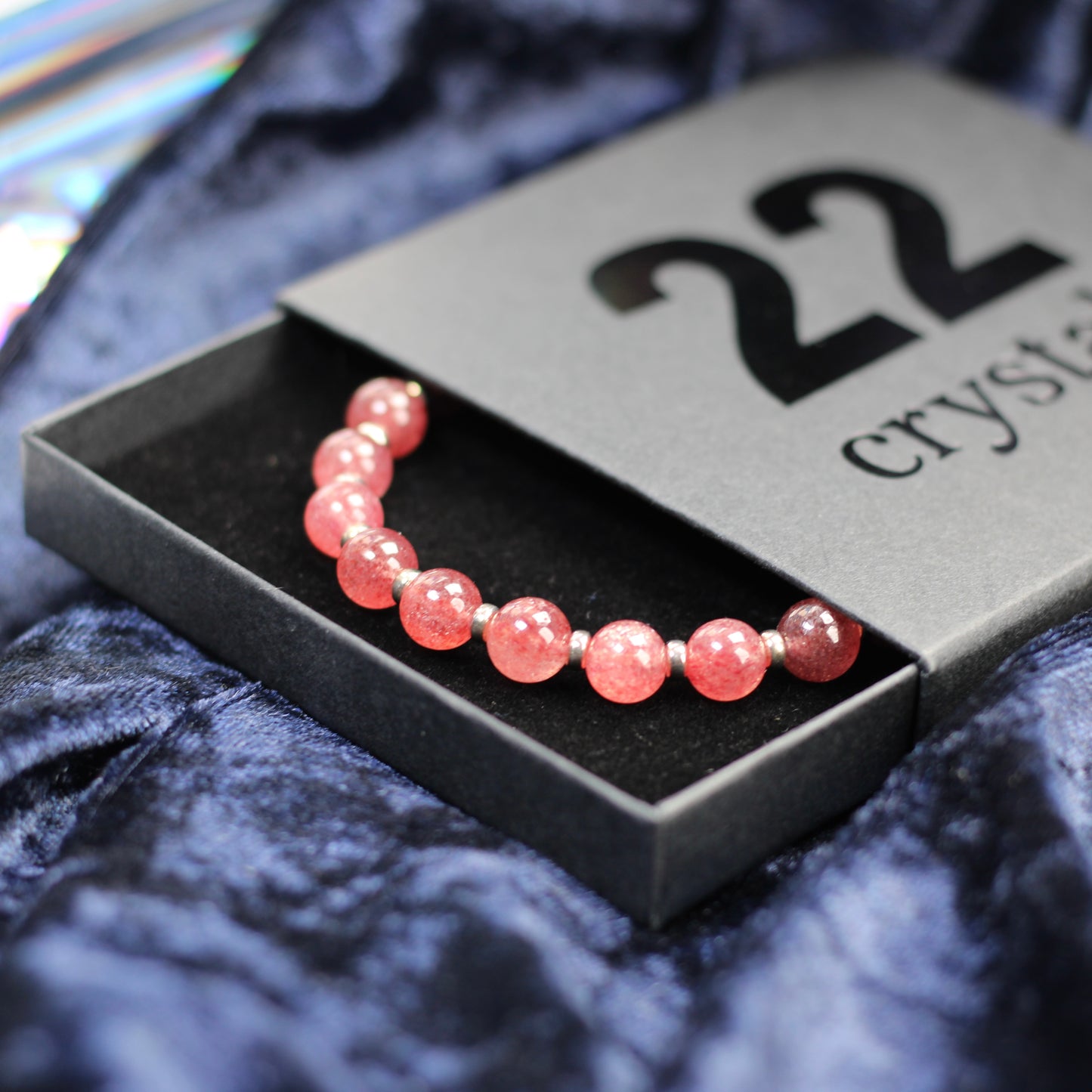 Strawberry Quartz AA Power Bracelet With Sterling Silver & Tumble Stone