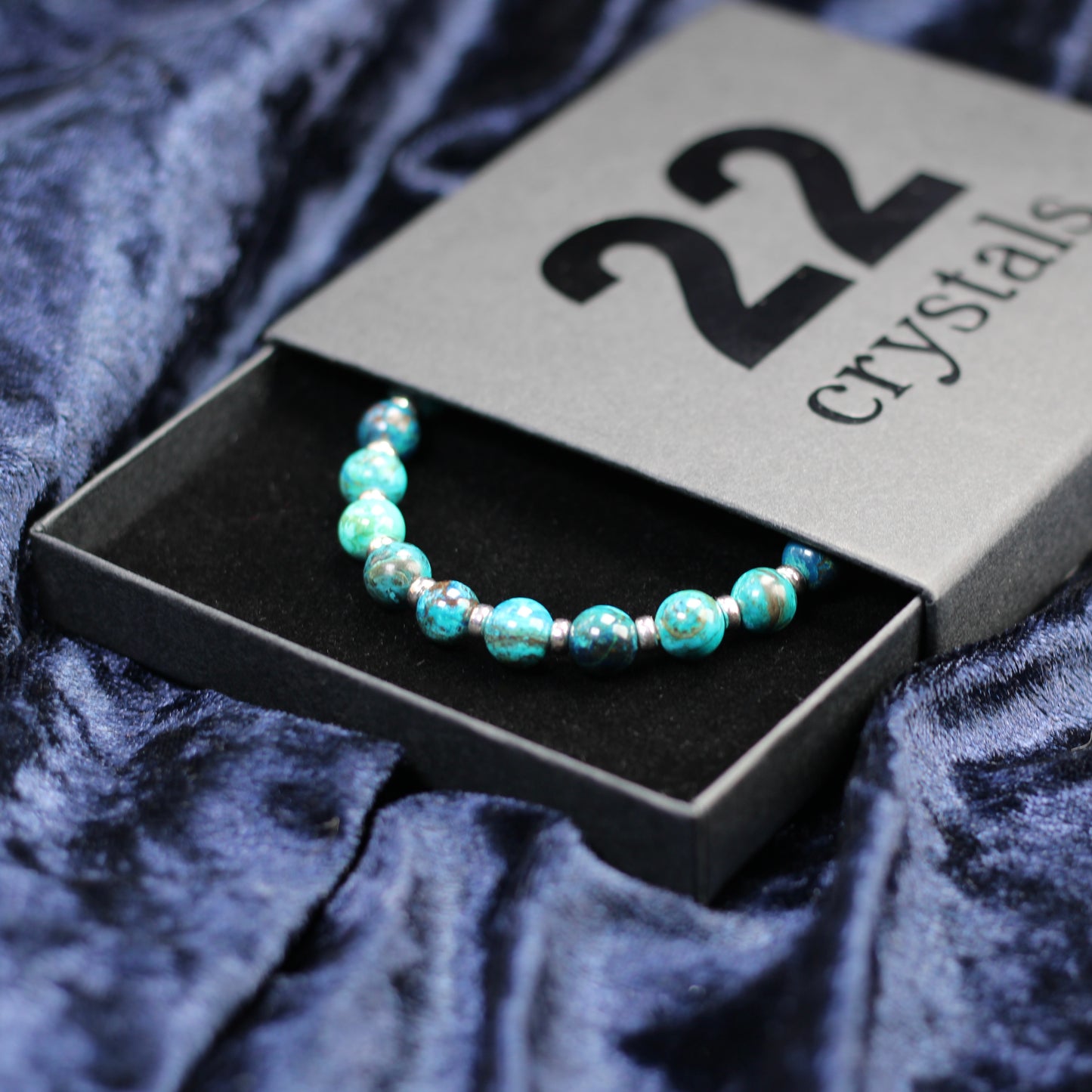 Chrysocolla & Azurite Power Bracelet With Sterling Silver & Tumble Stone