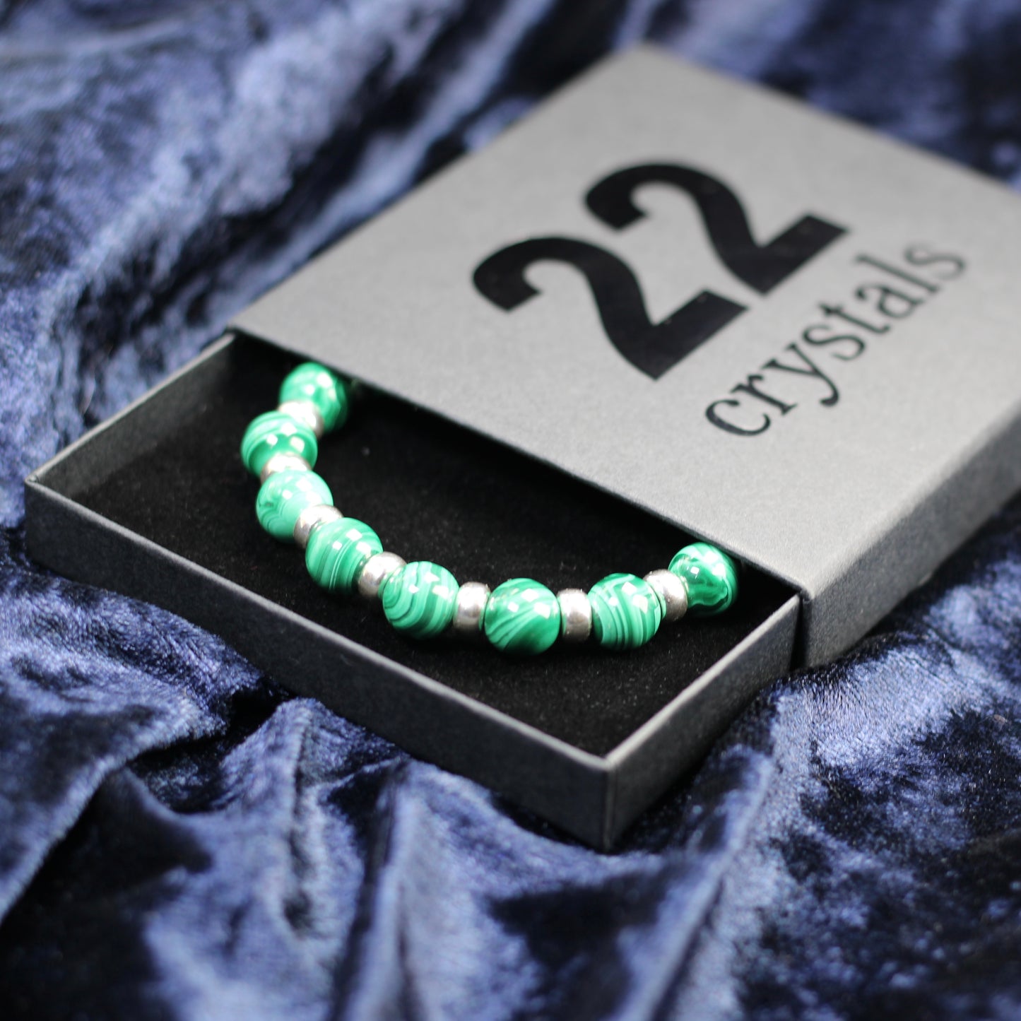 Malachite Chunky Power Bracelet With Sterling Silver & Tumble Stone