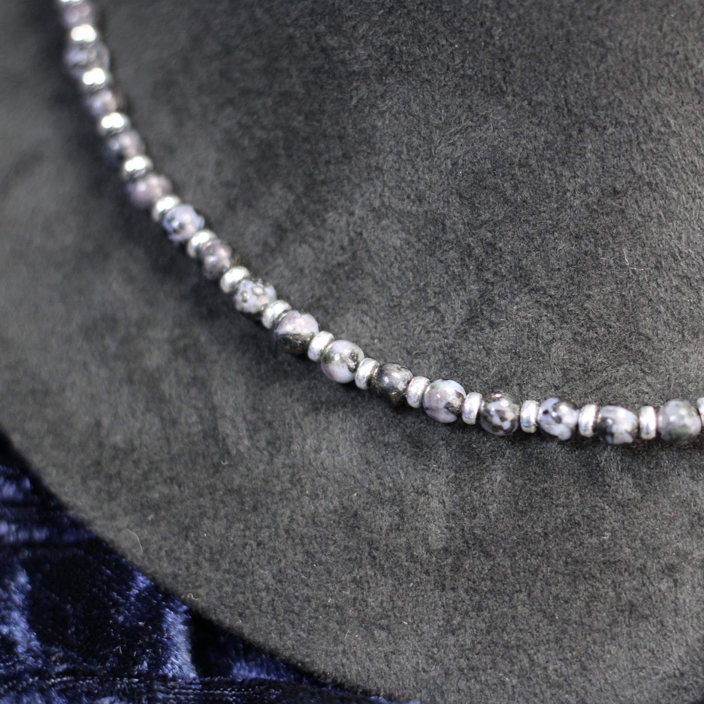 Indigo Gabbro Choker Necklace With Sterling Silver & Indigo Gabbro Tumble Stone