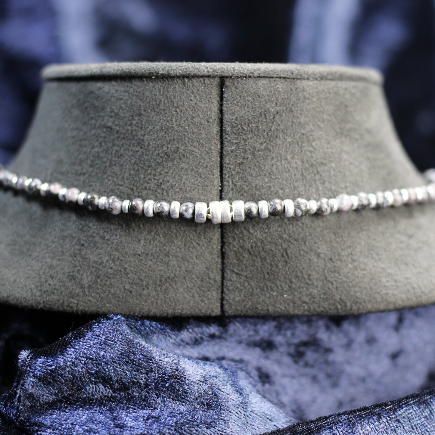 Indigo Gabbro Choker Necklace With Sterling Silver & Indigo Gabbro Tumble Stone