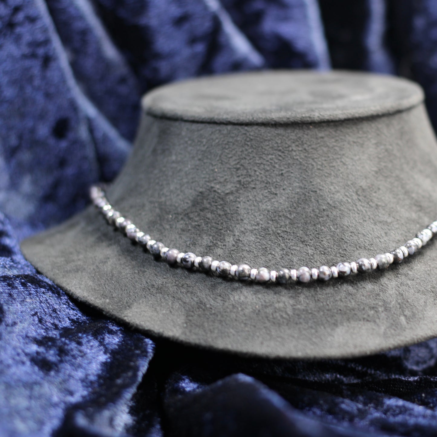 Indigo Gabbro Choker Necklace With Sterling Silver & Indigo Gabbro Tumble Stone