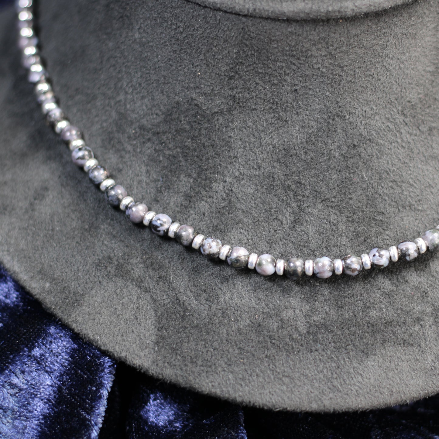 Indigo Gabbro Choker Necklace With Sterling Silver & Indigo Gabbro Tumble Stone