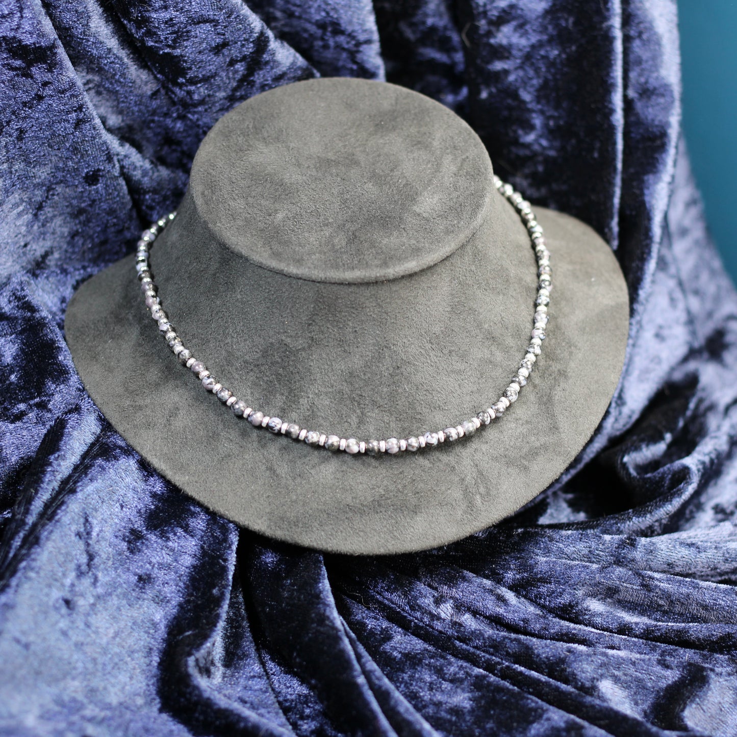 Indigo Gabbro Choker Necklace With Sterling Silver & Indigo Gabbro Tumble Stone