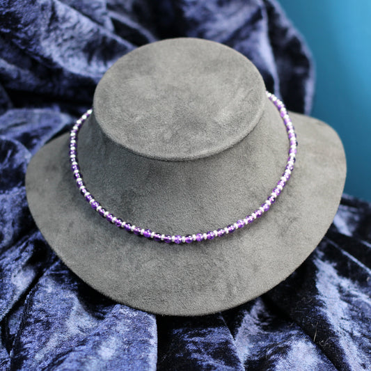 Amethyst Choker Necklace With Sterling Silver & Amethyst Tumble Stone