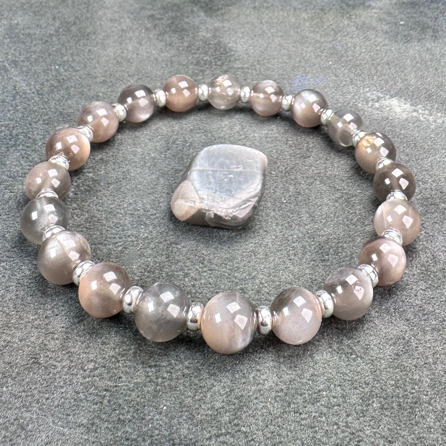 Black Moonstone Power Bracelet With Sterling Silver & Tumble Stone