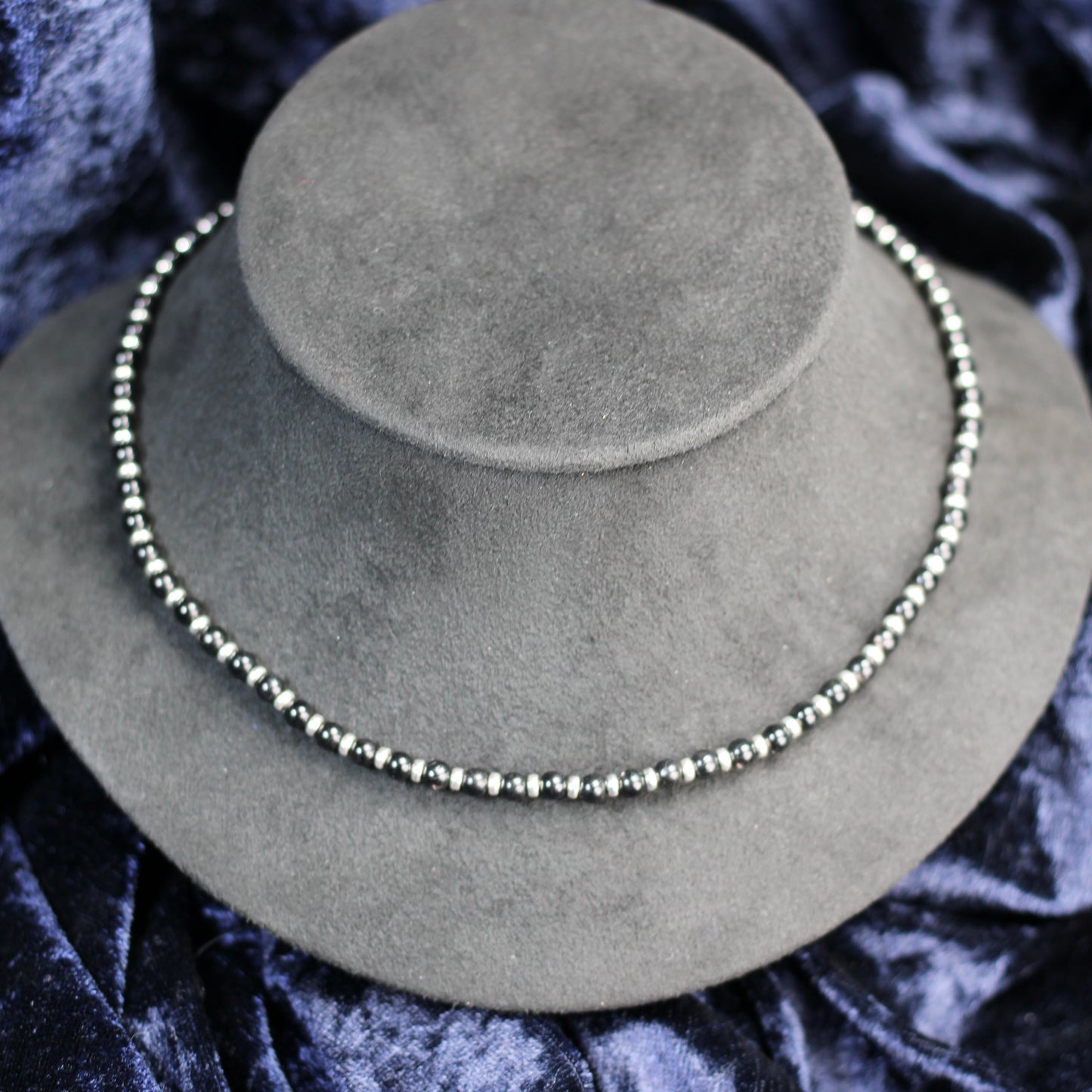 Hypersthene Choker Necklace With Sterling Silver & Tumble Stone