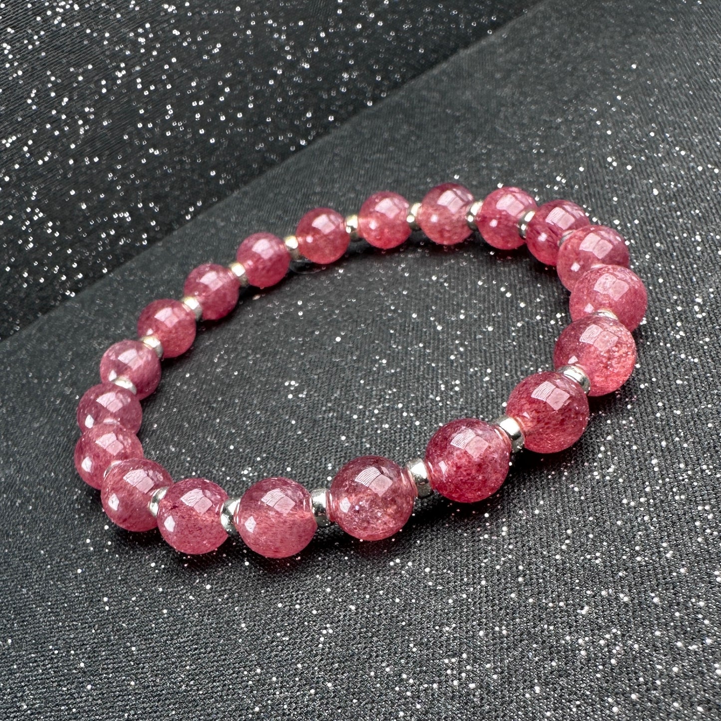 Strawberry Quartz AA Power Bracelet With Sterling Silver & Tumble Stone