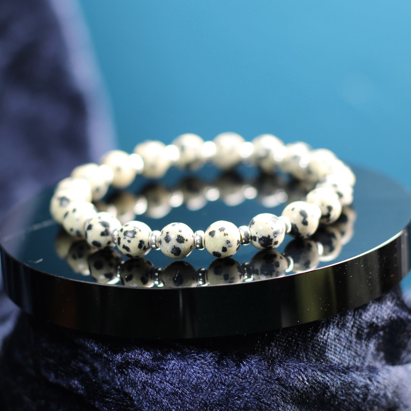 Dalmatian Stone Power Bracelet With Sterling Silver & Tumble Stone