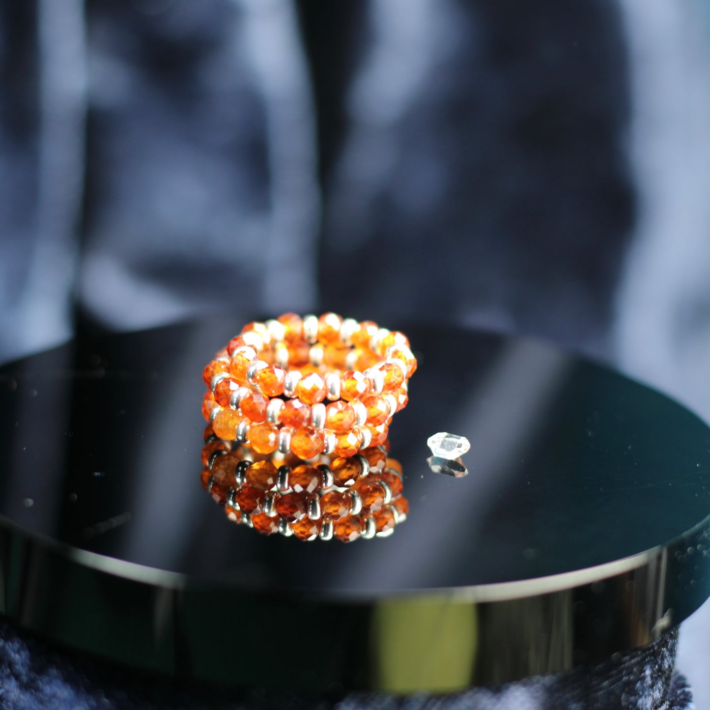 Spessartine Garnet RING With Silver. Presented With A Tin, A Tag & A Herkimer Diamond