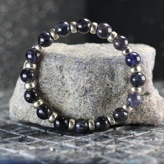 Iolite Chunky Power Bracelet With Sterling Silver & Tumble Stone