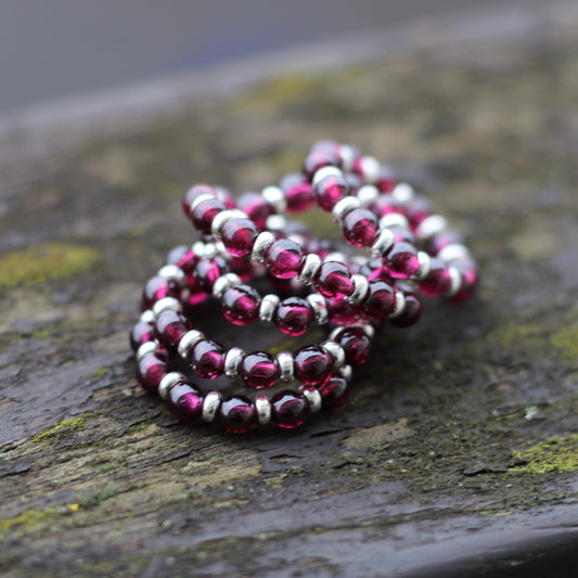 Almandine Garnet RING With Silver. Presented With A Tin, A Tag & A Herkimer Diamond