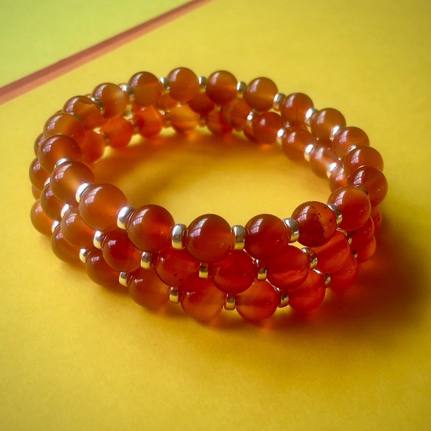 Carnelian Power Bracelet With Sterling Silver & Carnelian Ring