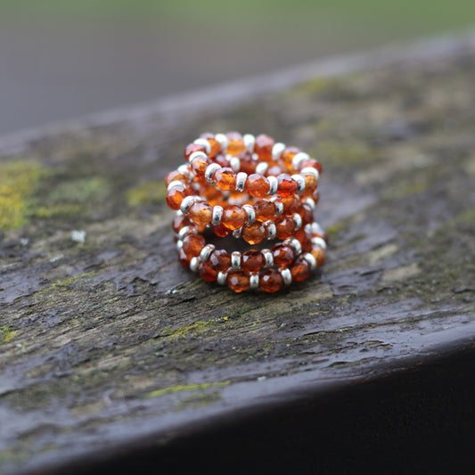 Spessartine Garnet RING With Silver. Presented With A Tin, A Tag & A Herkimer Diamond