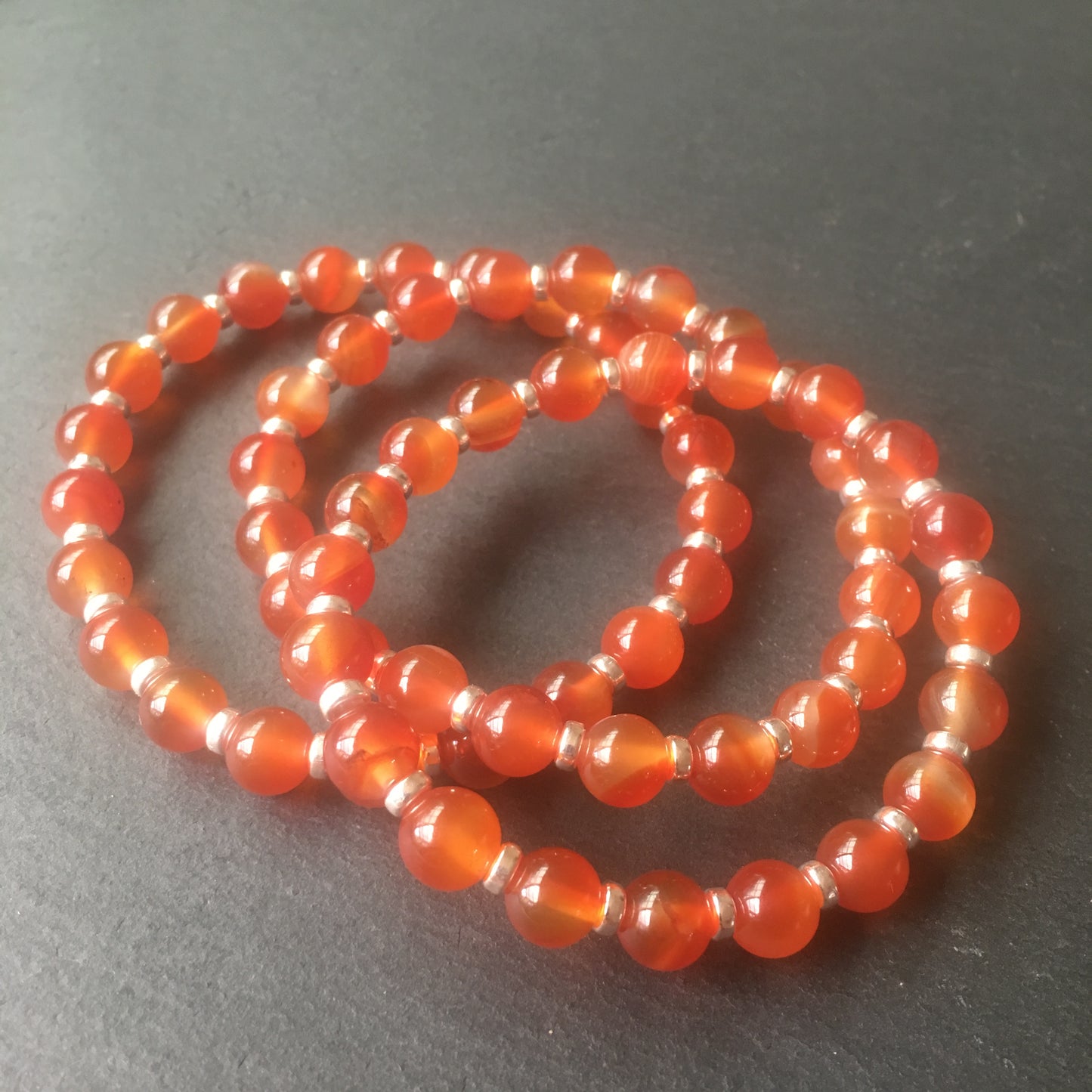 Carnelian Power Bracelet With Sterling Silver & Carnelian Ring