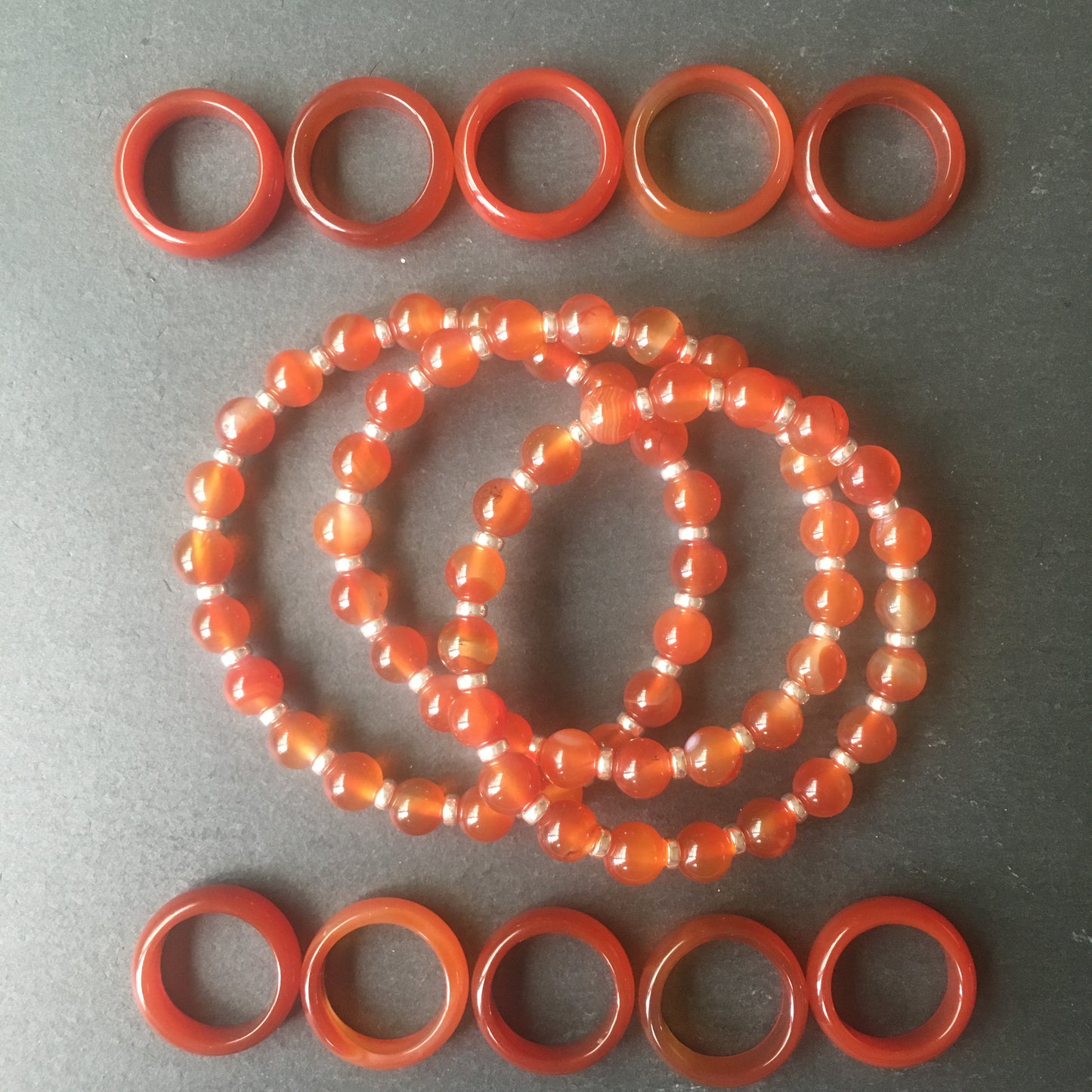 Carnelian Power Bracelet With Sterling Silver & Carnelian Ring