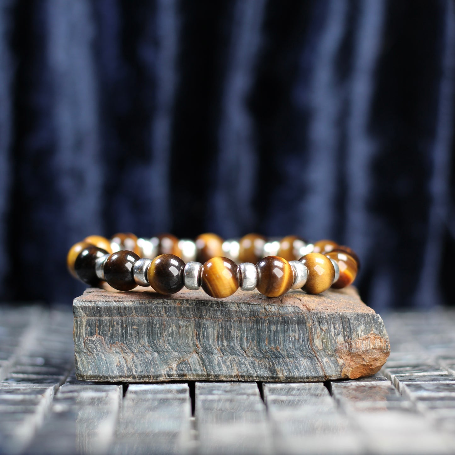 Tiger's Eye Chunky Power Bracelet With Sterling Silver & Heart