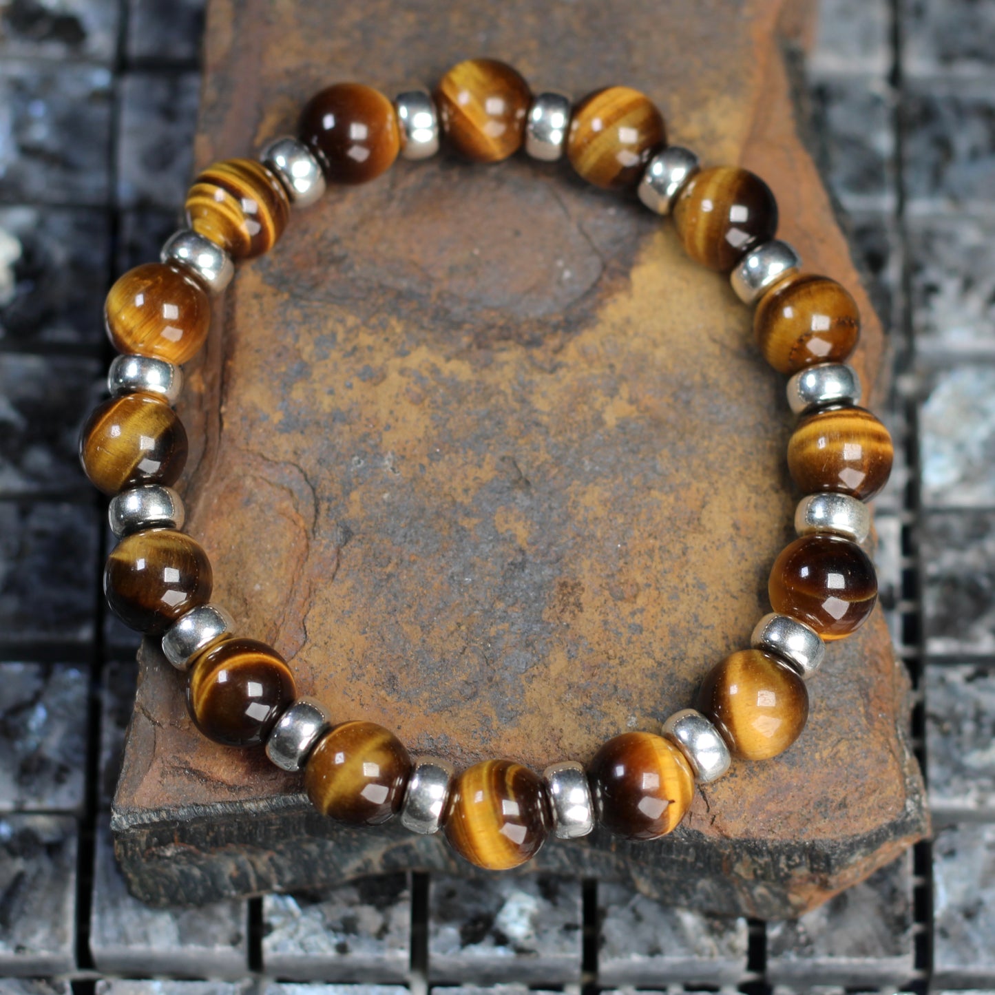 Tiger's Eye Chunky Power Bracelet With Sterling Silver & Heart