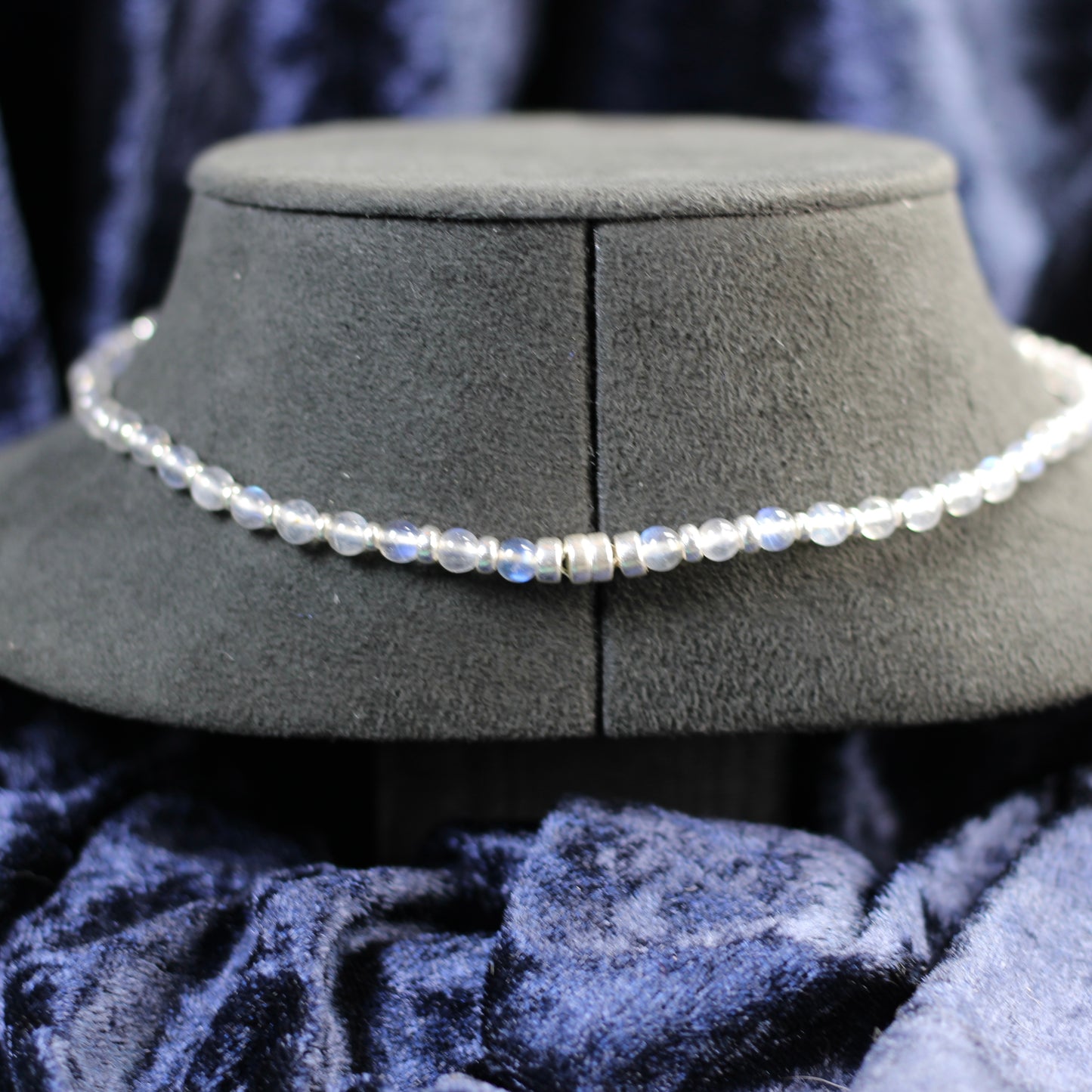 Labradorite Choker Necklace With Sterling Silver & Tumble Stone